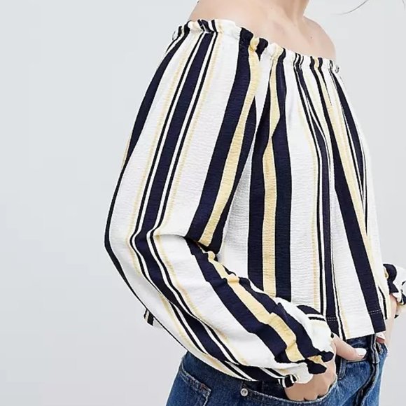 Bershka bardot top in multi stripe print - Size XS - Picture 1 of 4